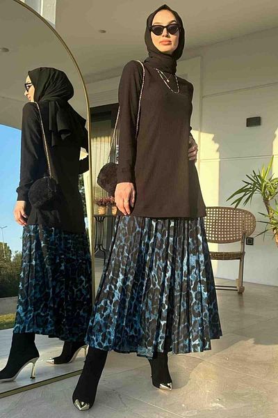 Rabia Şamlı Σετ πιέτες μπλε λεοπάρ
