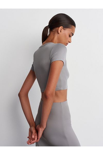 Dilvin 31104 Modal Gray Crop Top