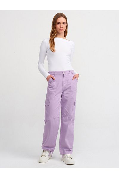 Dilvin 70869 Pantaloni cargo din denim cu picioare tăiate - liliac