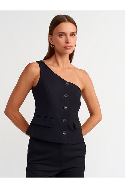 Dilvin 60551 Black Asymmetric Vest