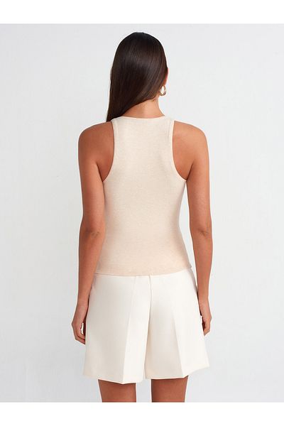 Dilvin 30997 Halter Guler Top-Bej Melange