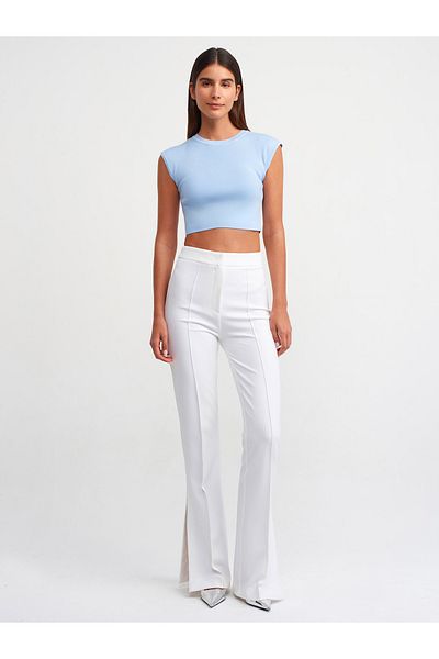 Dilvin 71279 Slit Spanish Leg Trousers-White