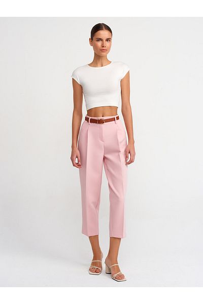 Dilvin 71253 Belted Carrot Fit Trousers-Powder