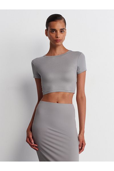 Dilvin 31104 Modal Gray Crop Top