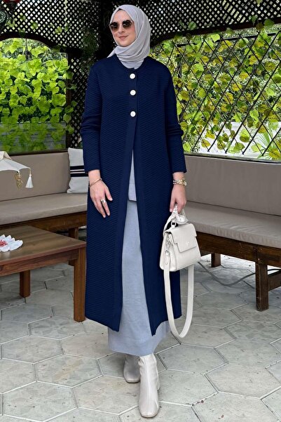Rabia Şamlı Navy Blue Sinem Steel Knitted Knitwear Cardigan