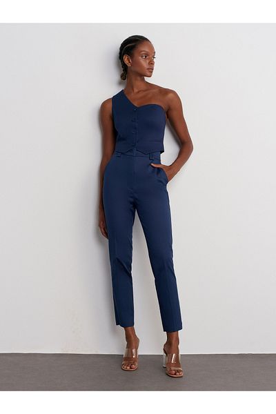 Dilvin Navy Blue Asymmetric Vest - 60555 Model