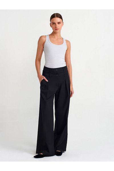 Dilvin 71287 Double Waist Look Pants-black