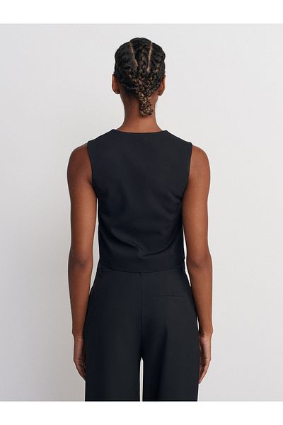 Dilvin 60554 Black Asymmetrical Double-breasted Vest