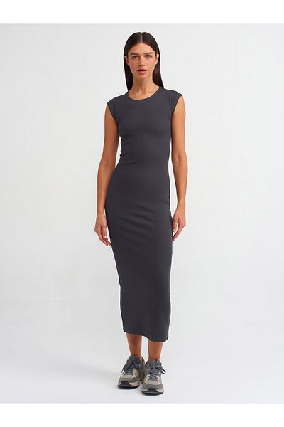 Dilvin 91126 Model Anthracite Colored Body Sitting Dress