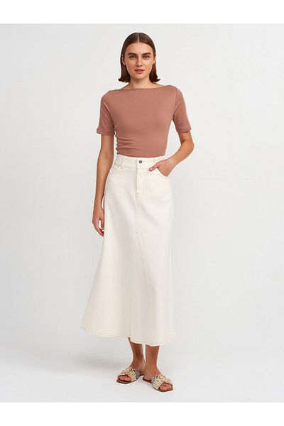 Dilvin 80360 Model High Waist Midi Natural Skirt