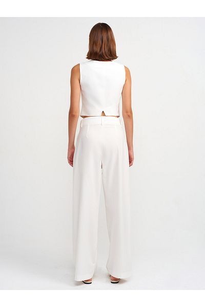 Dilvin 71540 Model - White Wide Leg Tailored Trousers