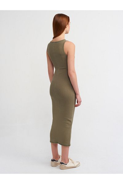 Dilvin 90891 Washing Effect Sleeveless Long Dress-Khaki