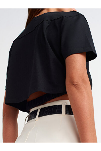 Dilvin 30402 Lastik Detaylı Tshirt-Siyah
