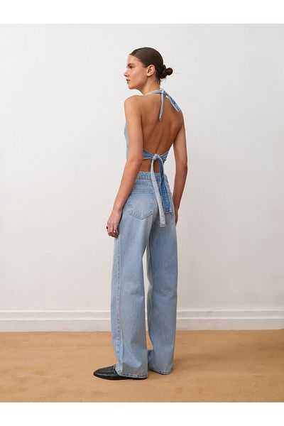 Dilvin 71441 Low Waist Straight Denim Trousers-Blue