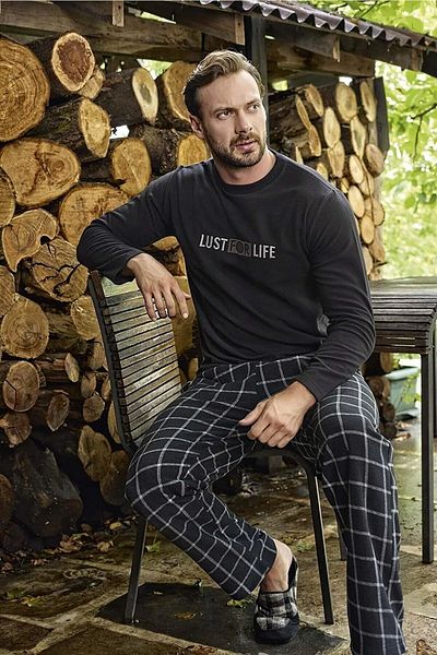 Aydoğan Μαύρο ανδρικό σετ πιτζάμες Fleece