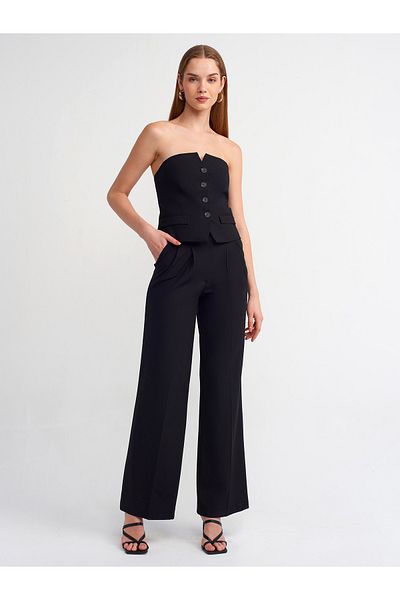 Dilvin 71283 Stylish Trousers with Adjustable Waist - Black
