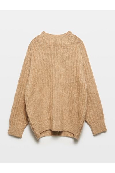 Dilvin 10628 Beige Crew Neck Oversize Knitwear Sweater