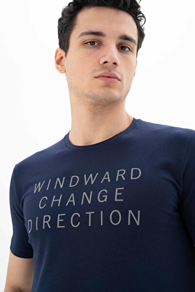 Arma Чоловіча темно-синя футболка зі звуженим кроєм та коміром-стійкою Y25364451701