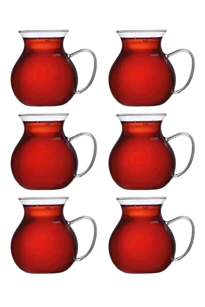 Rosemor 12'li Cam Bardak saplı Keyfi Ala Borosilikat Cam Bardak Takımı Isıya Dayanıklı Kulplu Çay Fincanı Ba