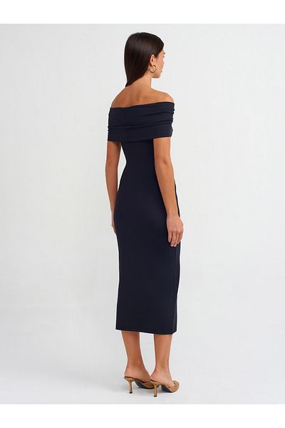 Dilvin 91109 Rochie midi fără umăr-Negru
