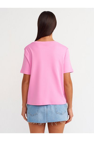 Dilvin 31142 - Pink Crew Neck Cotton T-shirt