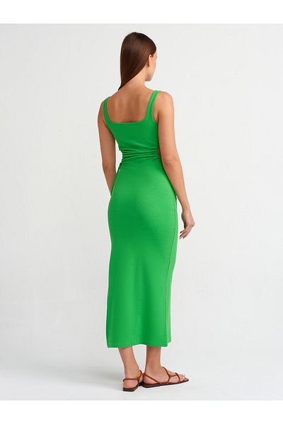 Dilvin 9094 Rochie lungă detaliată fereastră-verde