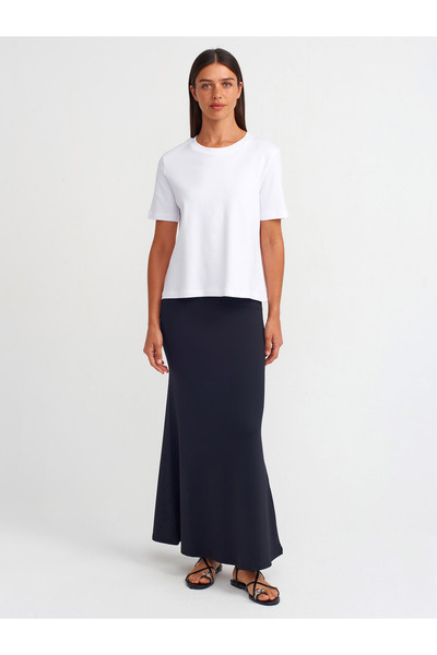 Dilvin 31142 Βαμβακερό μπλουζάκι Crew Neck-Λευκό