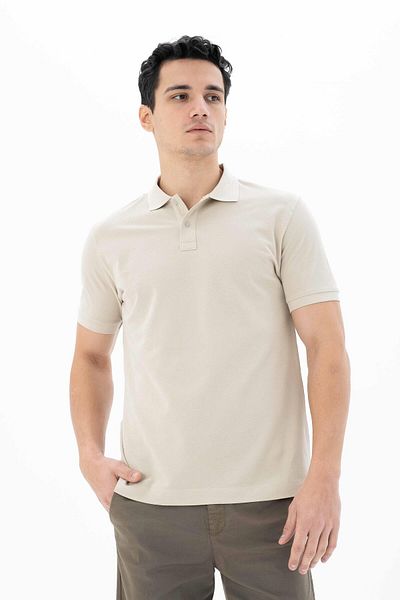 Arma Ανδρικό μπλουζάκι μπεζ Basic μεγάλου μεγέθους Polo γιακά Y 25374866401