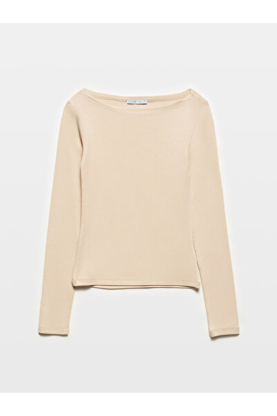 Dilvin 31332 Μπεζ Χρώμα Λαιμόκοψη Μακρυμάνικη Μπάλα-Ανοιχτή