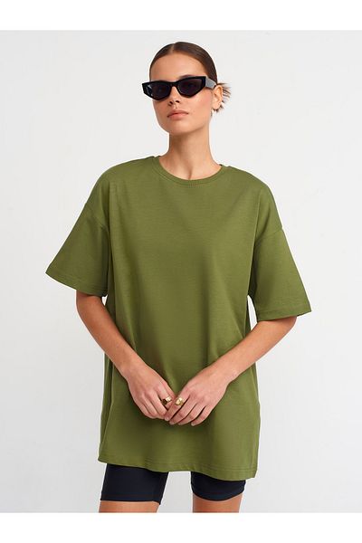 Dilvin 30310 Tricou oversize din bumbac-kaki
