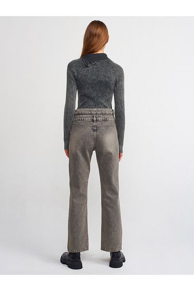 Dilvin 71407 Pantaloni drepti din denim cu centură dublă - antracit