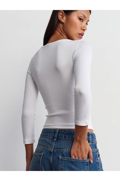 Dilvin 31274 Model - Boat Neck and Half Sleeve White Ball