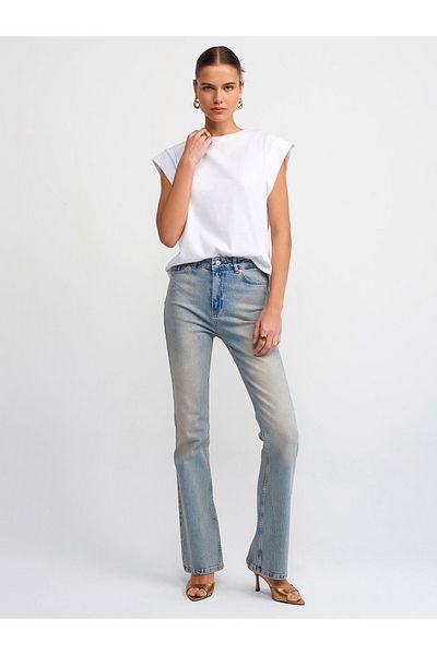 Dilvin 30724 Βαμβακερό T-shirt-Λευκό
