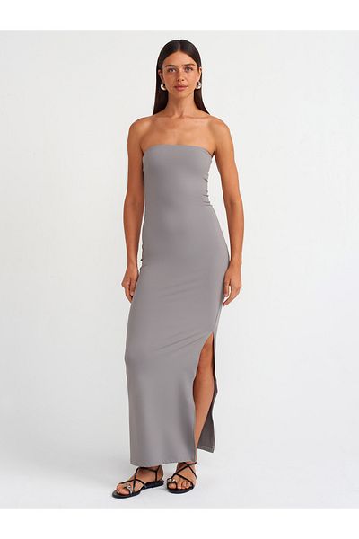 Dilvin 91176 Rochie midi gri fără bretele