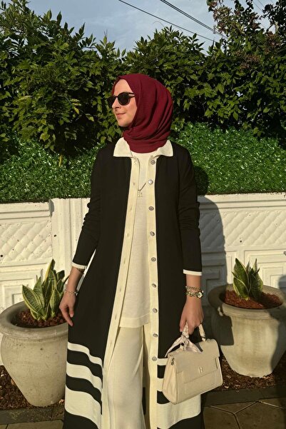 Rabia Şamlı Μαύρη ριγέ ζακέτα πλεκτά - εικονίδιο