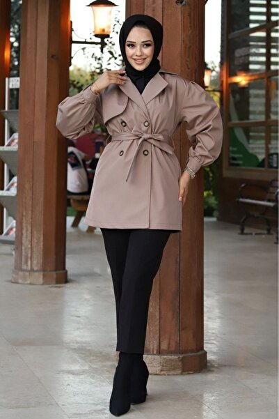 ALNİSS COLLECTİON Önü Düğme Detaylı Kruvaze Yaka Trençkot