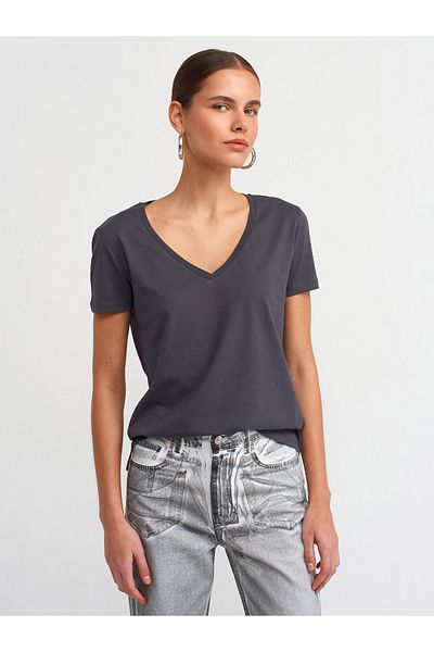 Dilvin 3470 V-Neck Basic T-Shirt-Anthracite