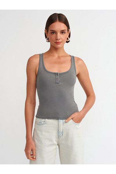 Dilvin 20840 Gray Tank Top - Washing Effect and Button