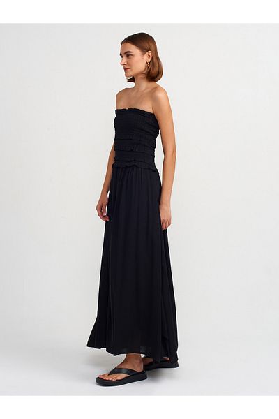 Dilvin 91220 Black Strapless Gipe Detailed Dress