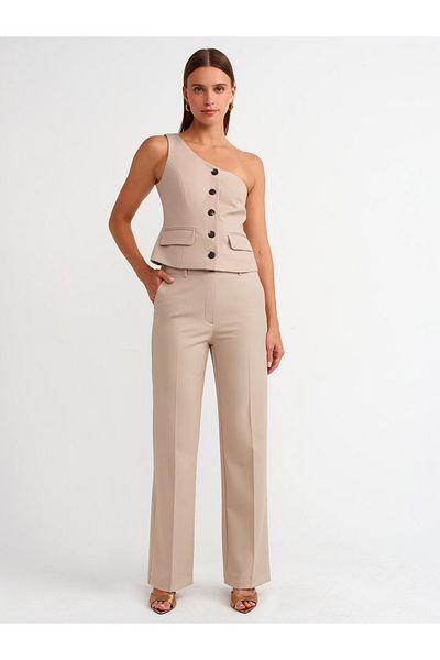 Dilvin 71309 Mid Waist Classic Trousers - Stone