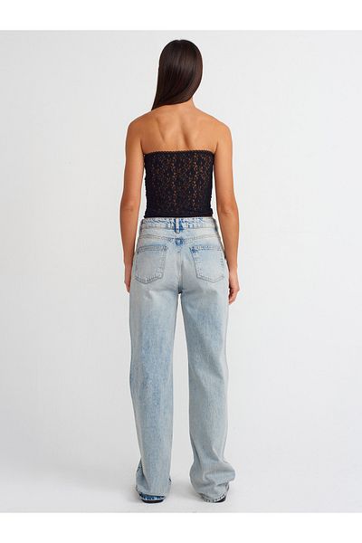 Dilvin Model 71512 - Pantaloni din denim cu ajustare dreptă, nuanță de spălat zăpadă