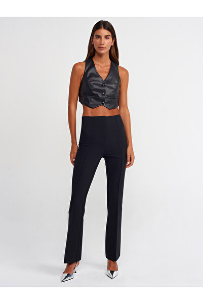 Dilvin 60529 Short Faux Leather Vest-Black