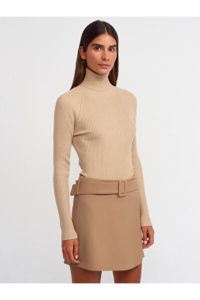 Dilvin 10429 Πουλόβερ με ζιβάγκο κοτλέ - Μπεζ