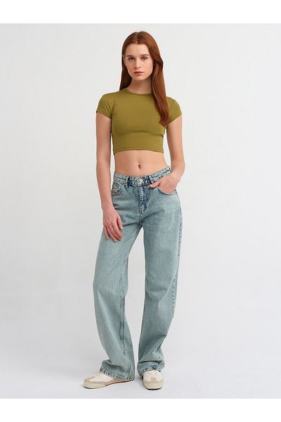 Dilvin 71458 Washing Effect Denim Trousers-Πράσινο