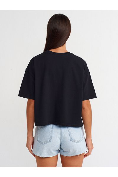 Dilvin 31017 Tricou negru din bumbac cu mânecă scurtă