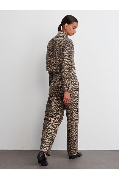 Dilvin 71698 Model - Leopard Pattern Brown Denim Trousers