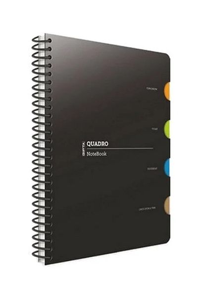 Gıpta Quadro A4 150 - Spiral Plastic Notebook with Leaf Lines and 4 Separators