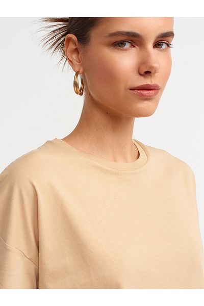 Dilvin Μπλουζάκι 3683 Model Crew Neck Beige Basic