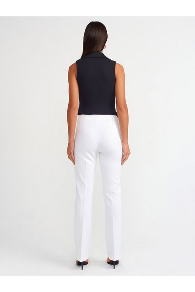 Dilvin 71534 White Spanish Leg Collared Trousers