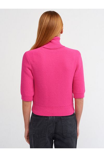 Dilvin 10480 Pulover cu gât complet cu textura moale-fucsia